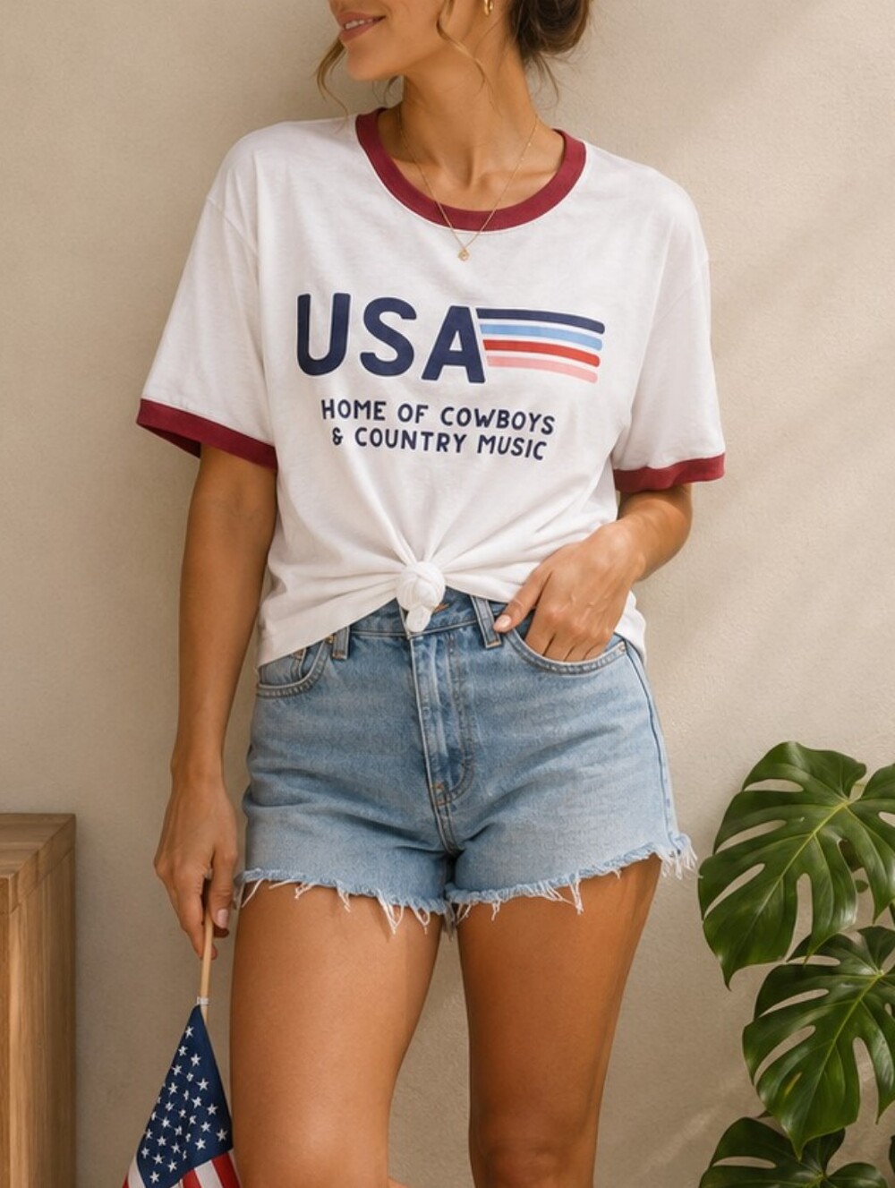 UNISEX:: USA White Red Ringer Tee